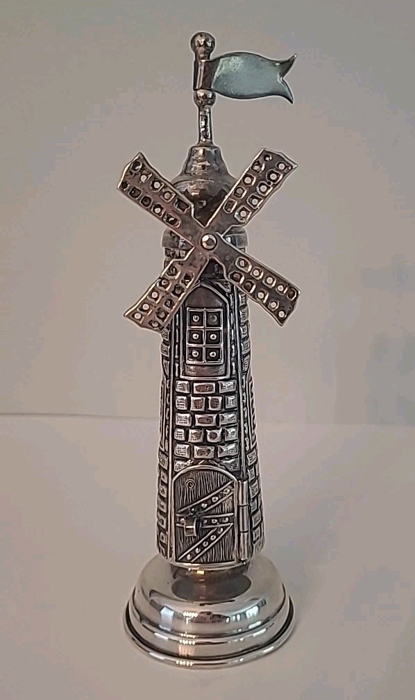 Vintage 925 Sterling Silver Judaica Besamim Windmill Spice Tower Box 