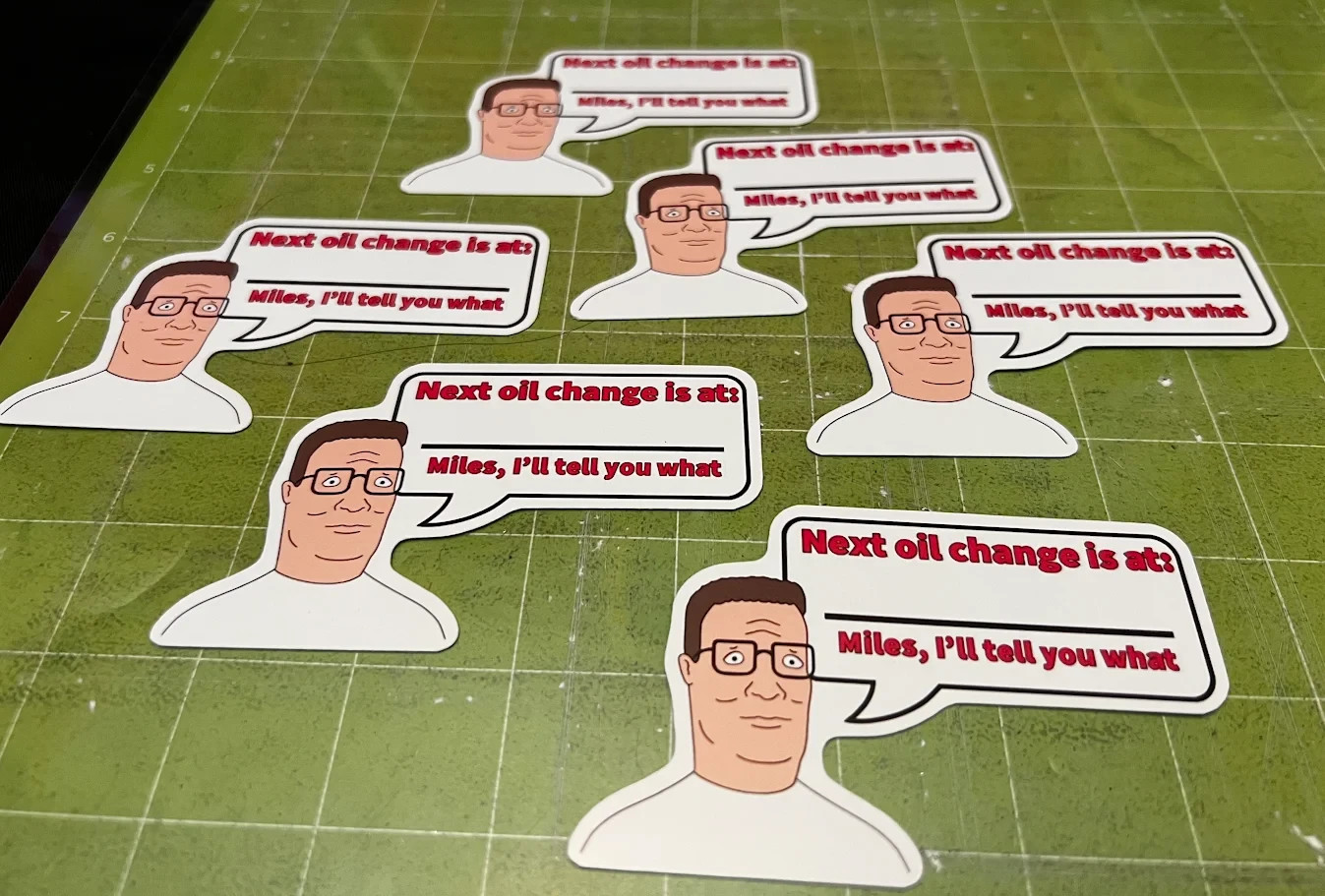 Hank Hill - King of the Hill - Oil Change Reminders - Set of 6 Stickers