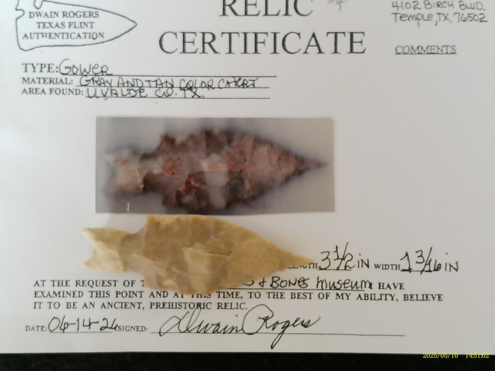 Papered Central Texas Gower Arrowhead Prehistoric Artifact *FREE SHIPPING* PB40