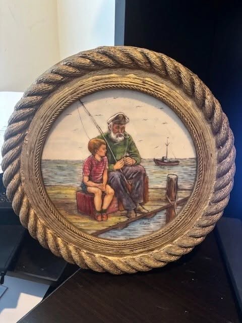 VINTAGE 1970\'s SCULPTURED ARTINI ENGRAVING HandPainted SIGNED NUMBERED FISHEMAN VINTAGE 1970\'s SCULPTURED ARTINI ENGRAVING HandPainted SIGNED NUMBERED FISHEMAN