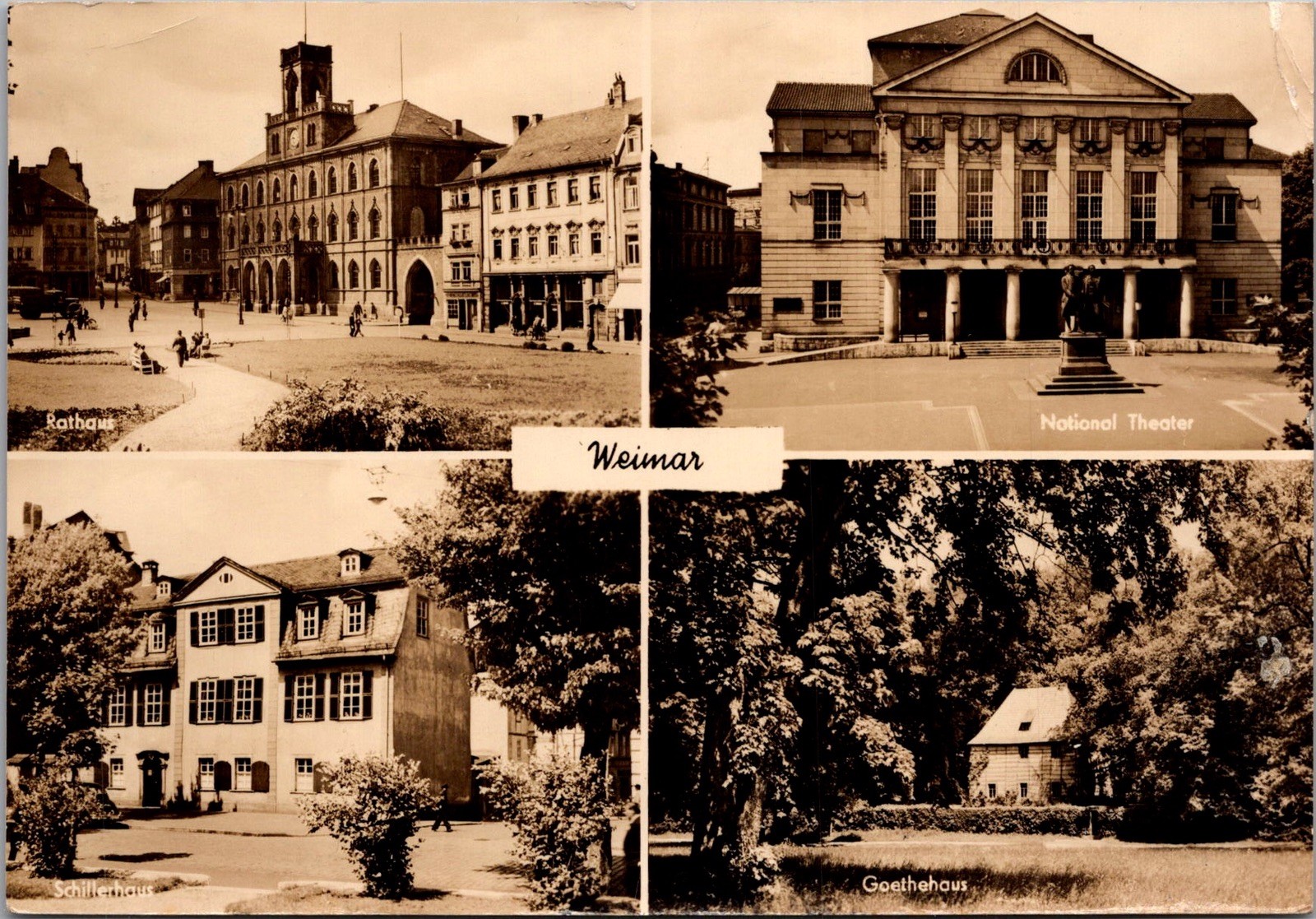 Weimar Germany Rathaus National Theater Stamp Real Photo RPPC Postcard