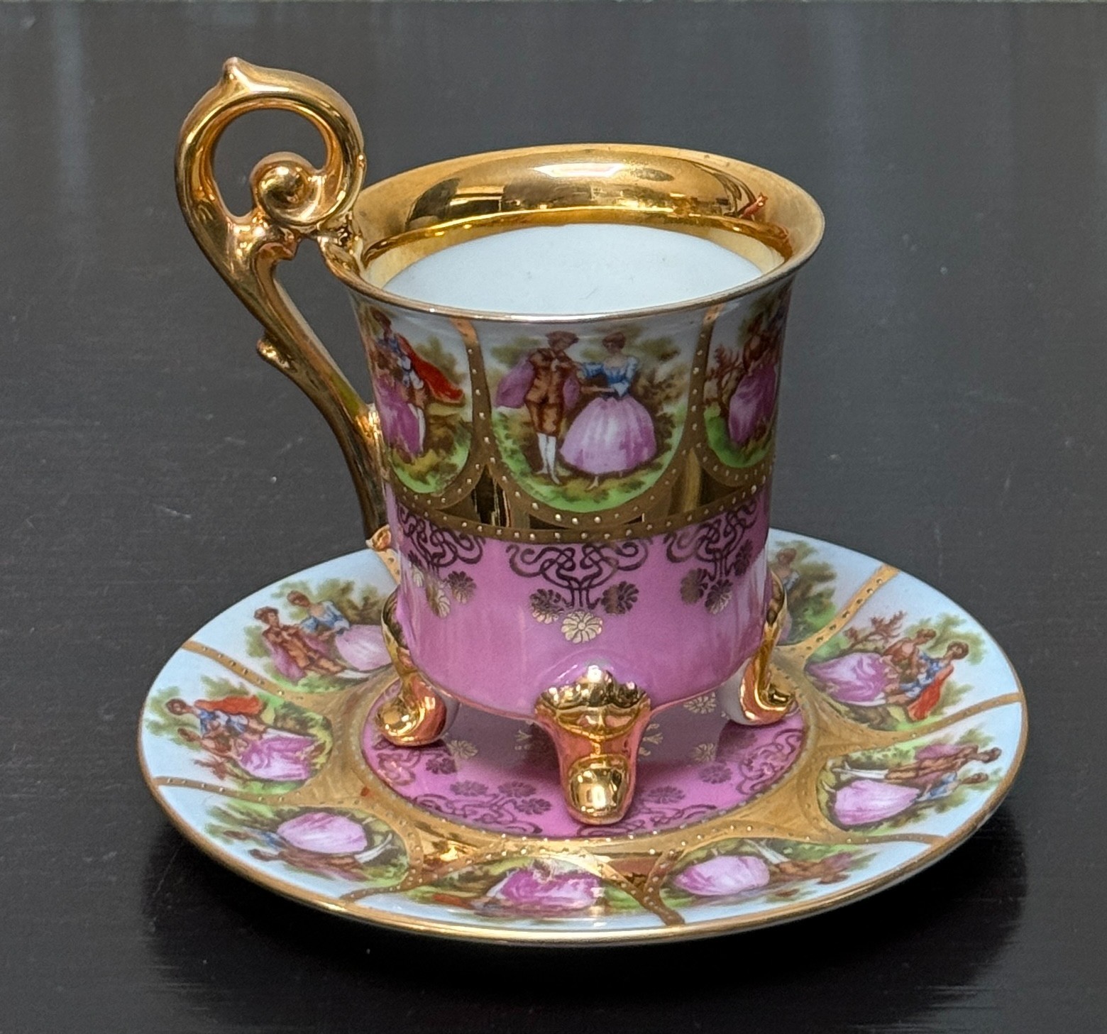Vtg JKW Decor Carlsbad Pink Love Story Tea Cup and Saucer Germany 