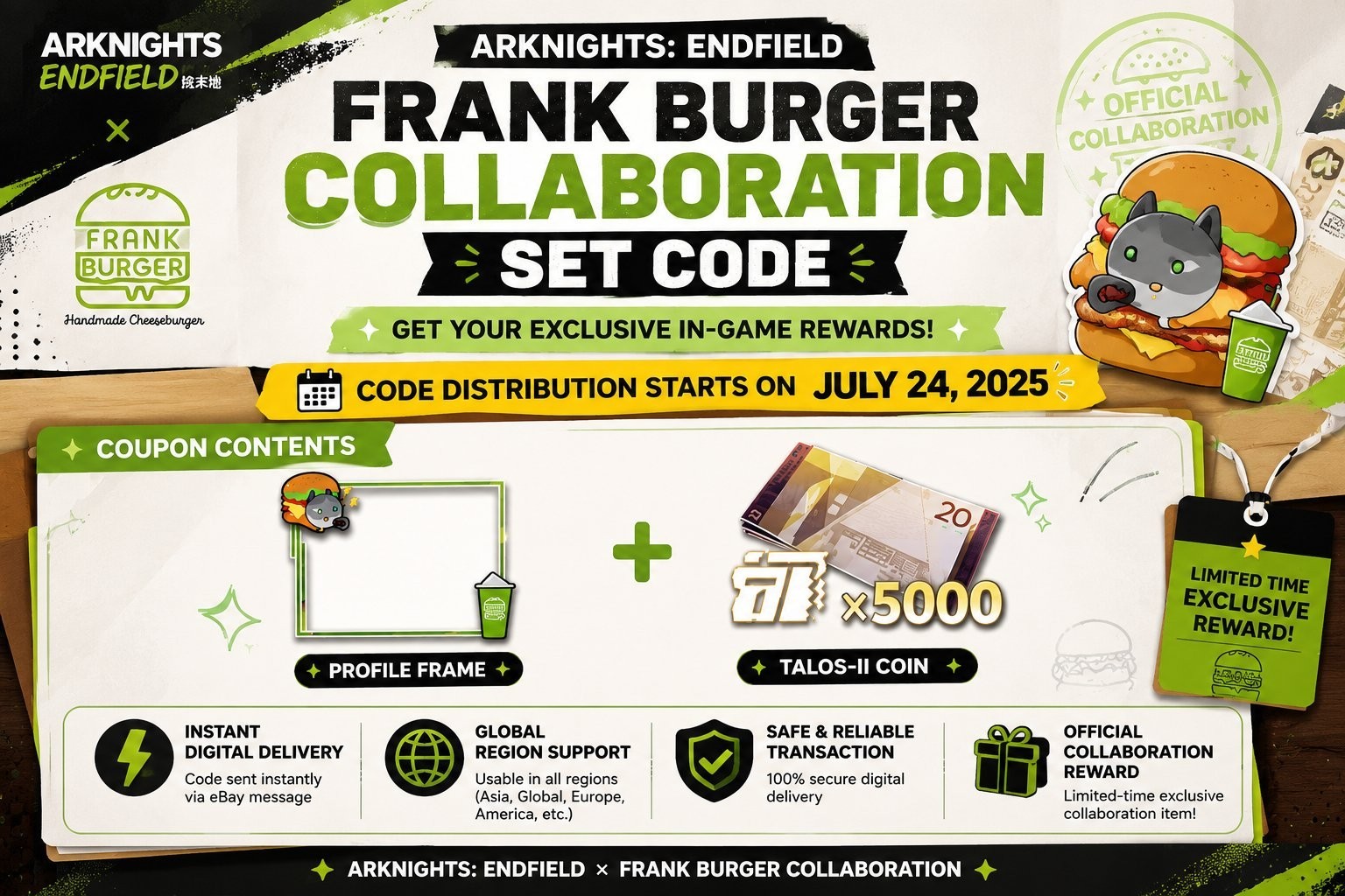 Arknights Endfield Frank Burger Code | Global Redeem | Fast Delivery