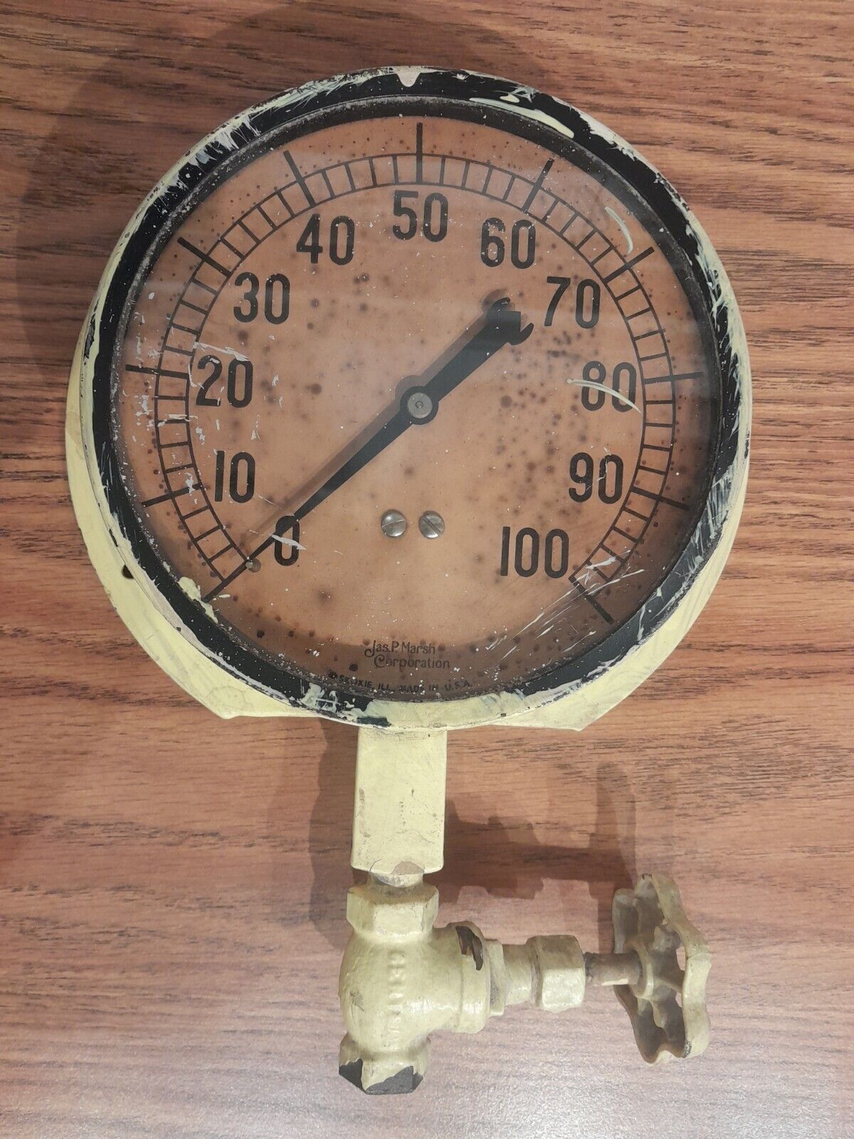 Antique Jas. P. Marsh Pressure Gauge Steampunk Style 100 PSI Complete