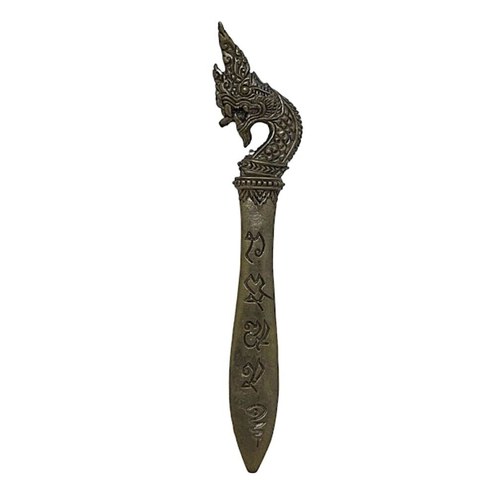 Khmer Naga Snake Water Deity Yant Hindu Amulet Talisman Knife Small Brass Sword