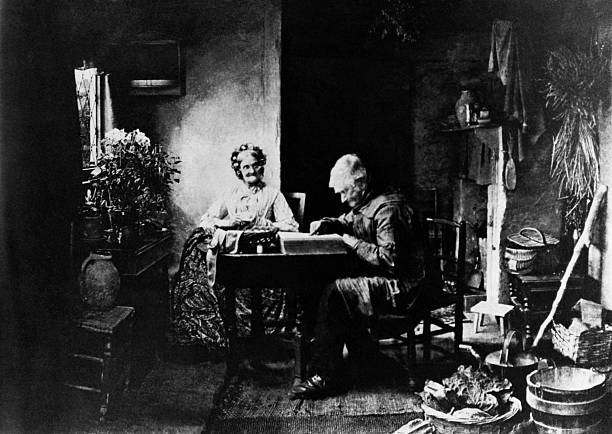 Elderly Couple In Sitting Room 1877 Old Photo