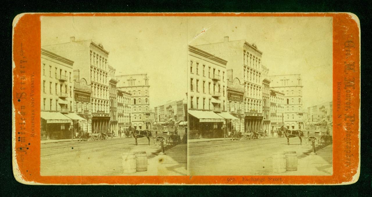 a654, G. H. Monroe Stereoview, #502, Exchange Street, Rochester, NY, 1870s