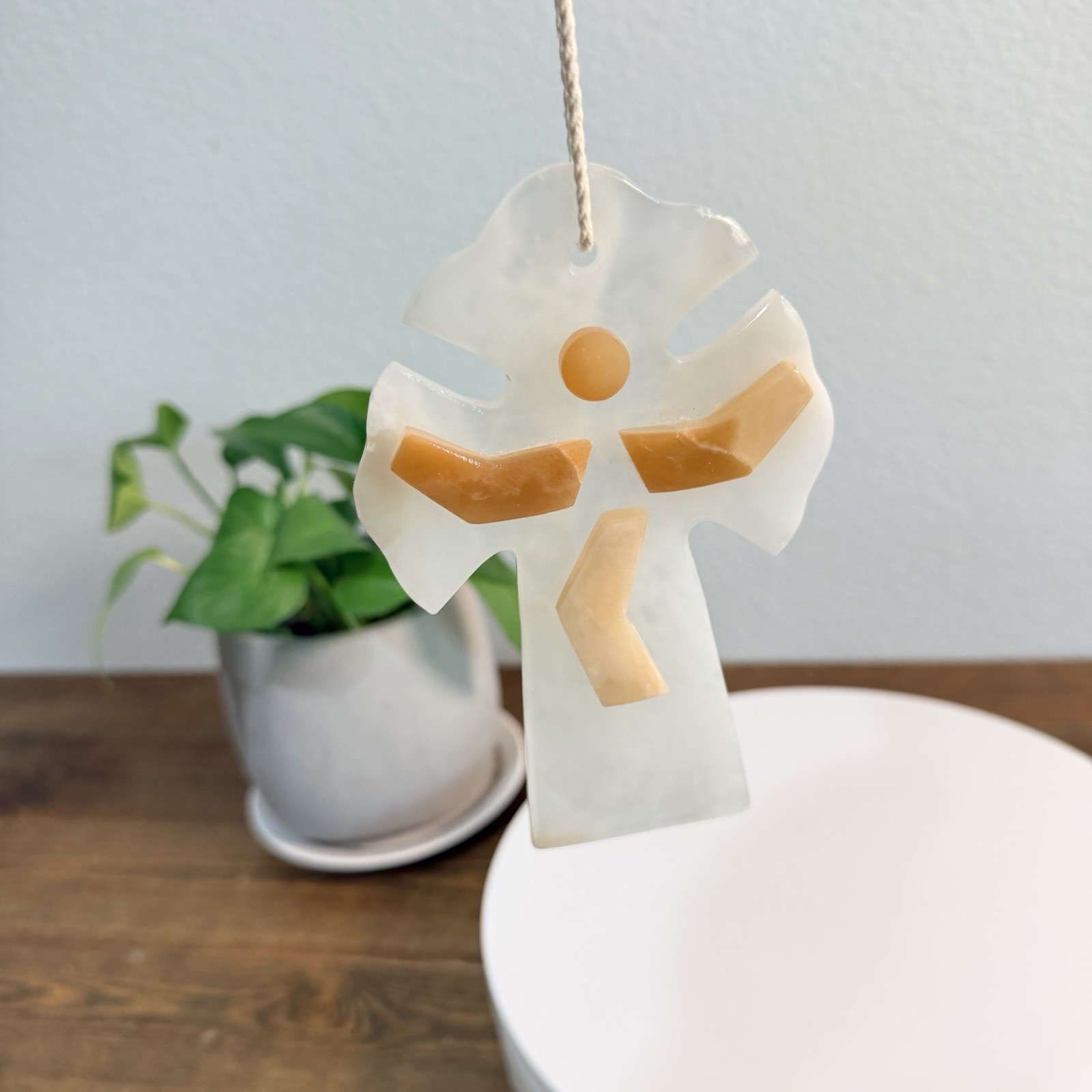 Vintage Natural Stone Cross Wall Decor OOAK