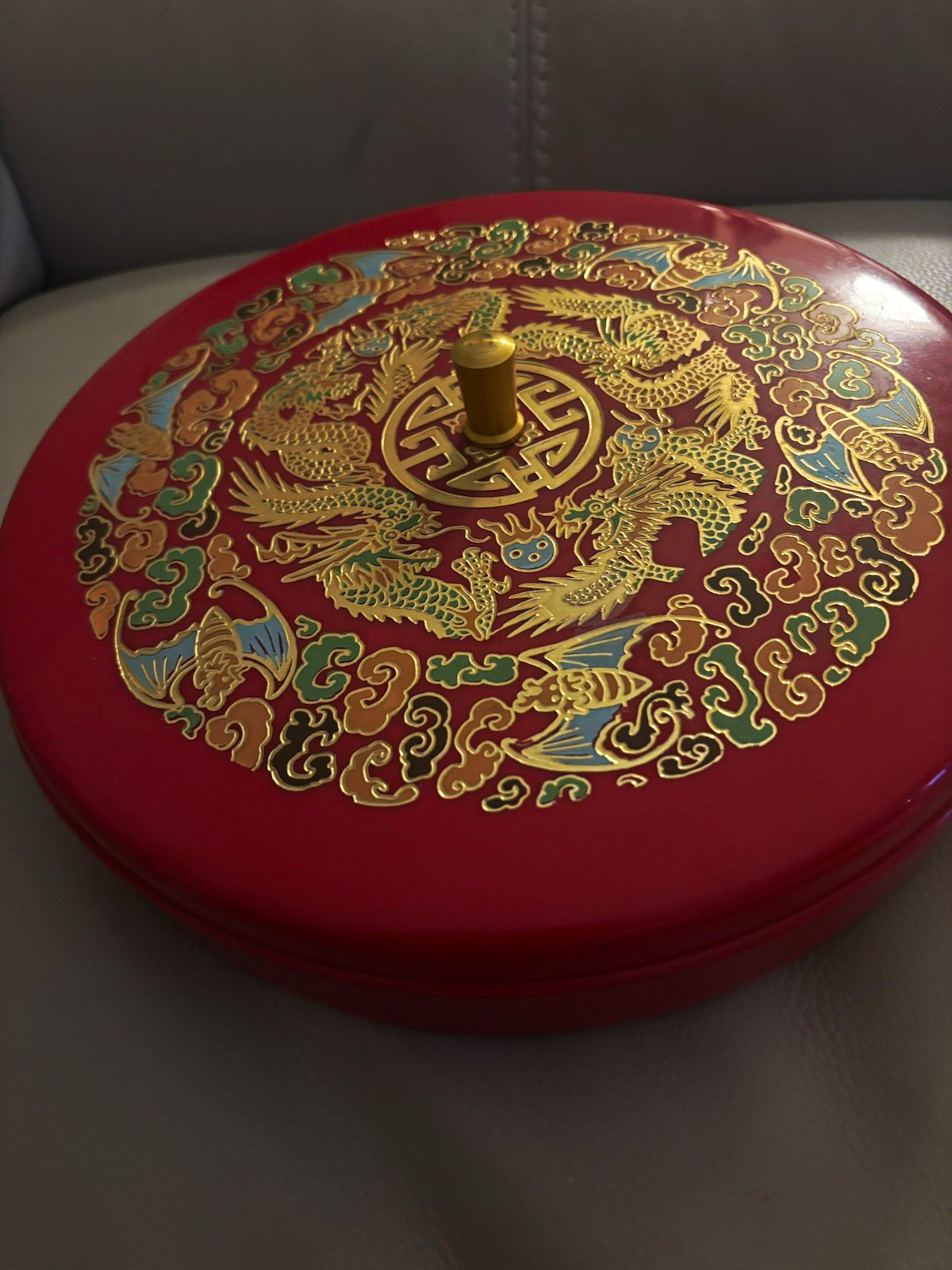 Vintage Red Chinese Dragon and Lacquerware Tray
