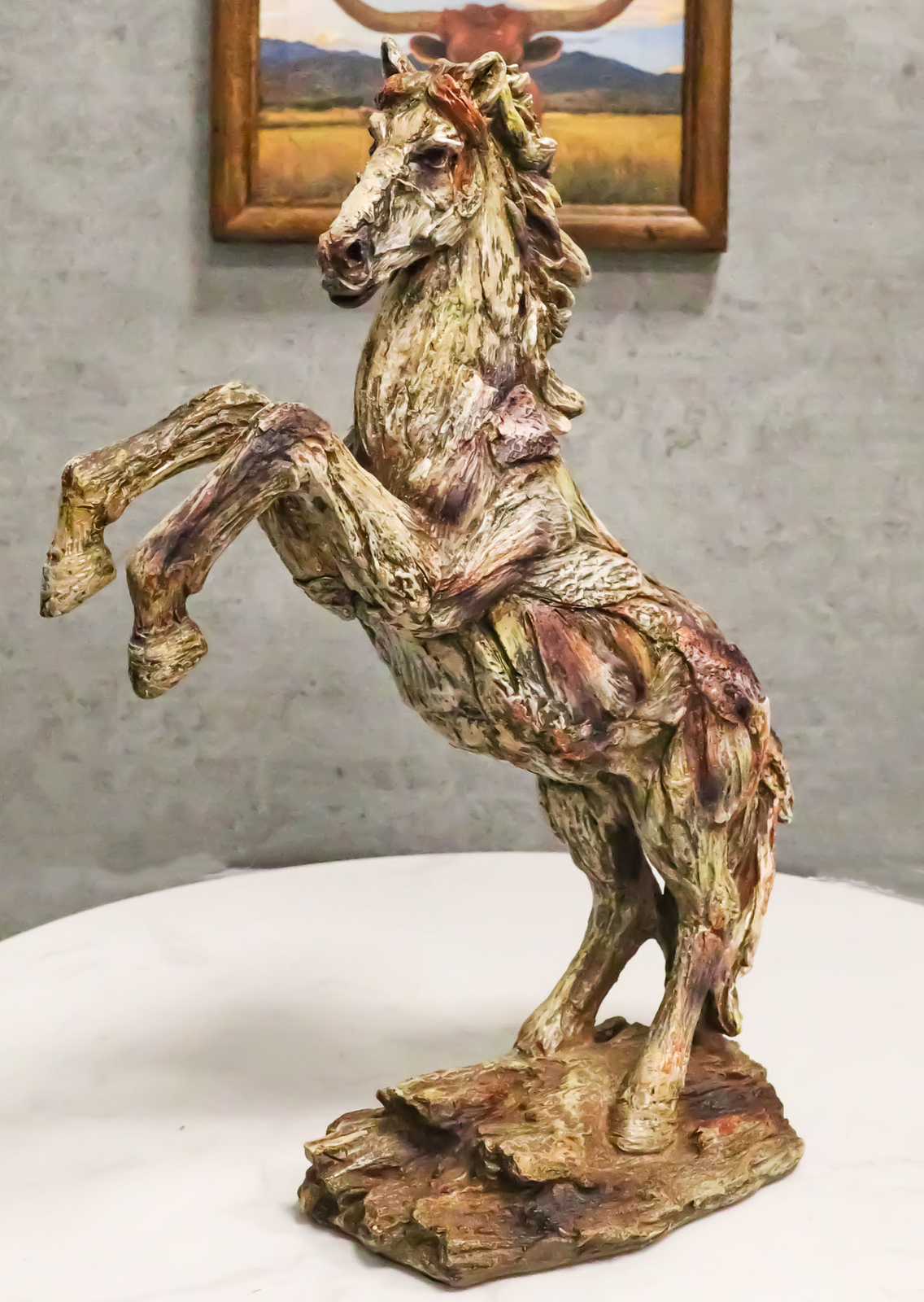 Rustic Western Rearing Prancing Horse in Faux Wooden Carving Resin Figurine Rustic Western Rearing Prancing Horse in Faux Wooden Carving Resin Figurine