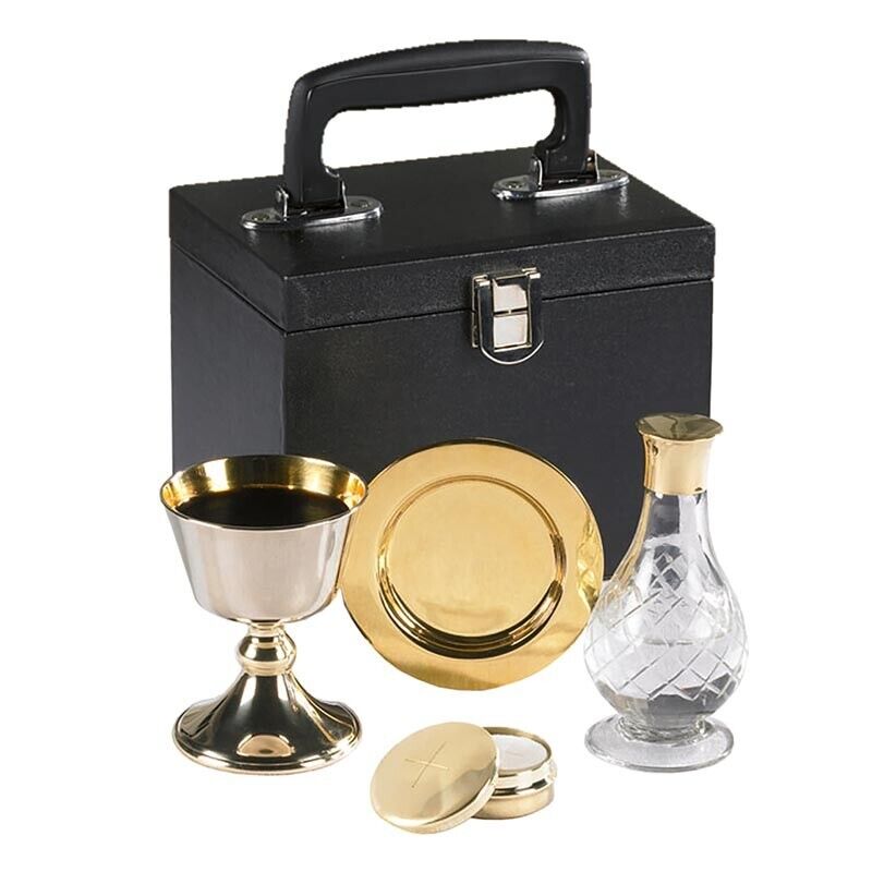 Brass Mass Communion Sick Call Set in Travel Case Churches or Sanctuaries 6.5 In