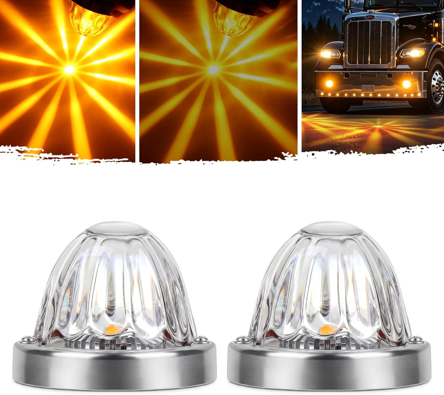 2Pcs Clear Glass Lens Watermelon Lights, LED Top Clearance Side Marker Turn Sign 2Pcs Clear Glass Lens Watermelon Lights, LED Top Clearance Side Marker Turn Sign