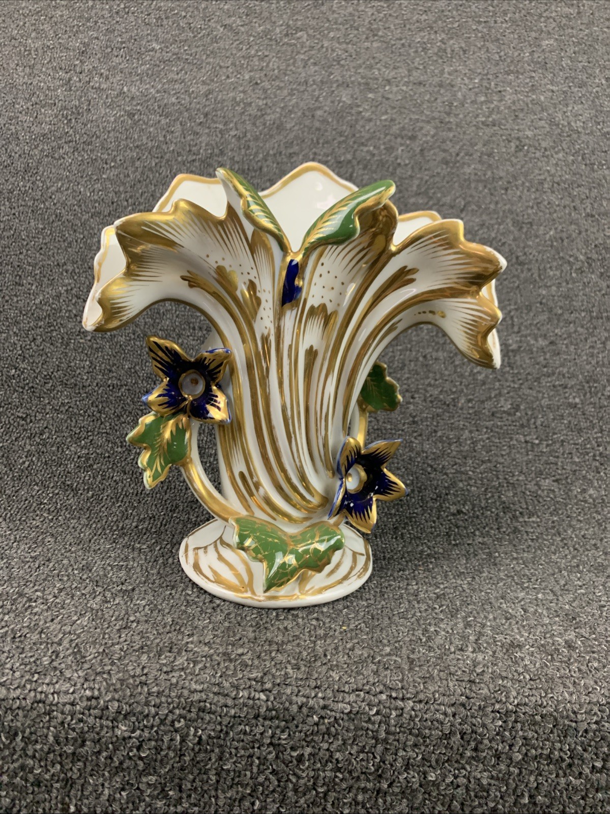 Antique French Vieux Old Paris Spill Vase, Floral Gold Gilt Decor
