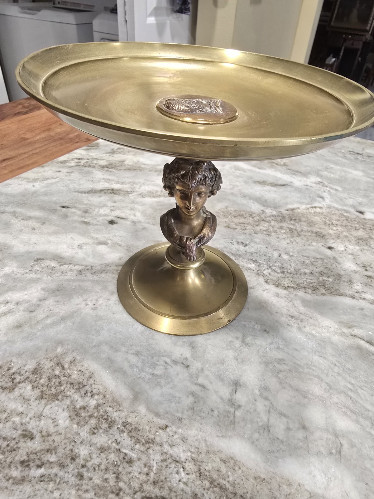 Antique 19thC Grand Tour Brass Tazza Classical Greek Profile Medallion 7.5 Antique 19thC Grand Tour Brass Tazza Classical Greek Profile Medallion 7.5