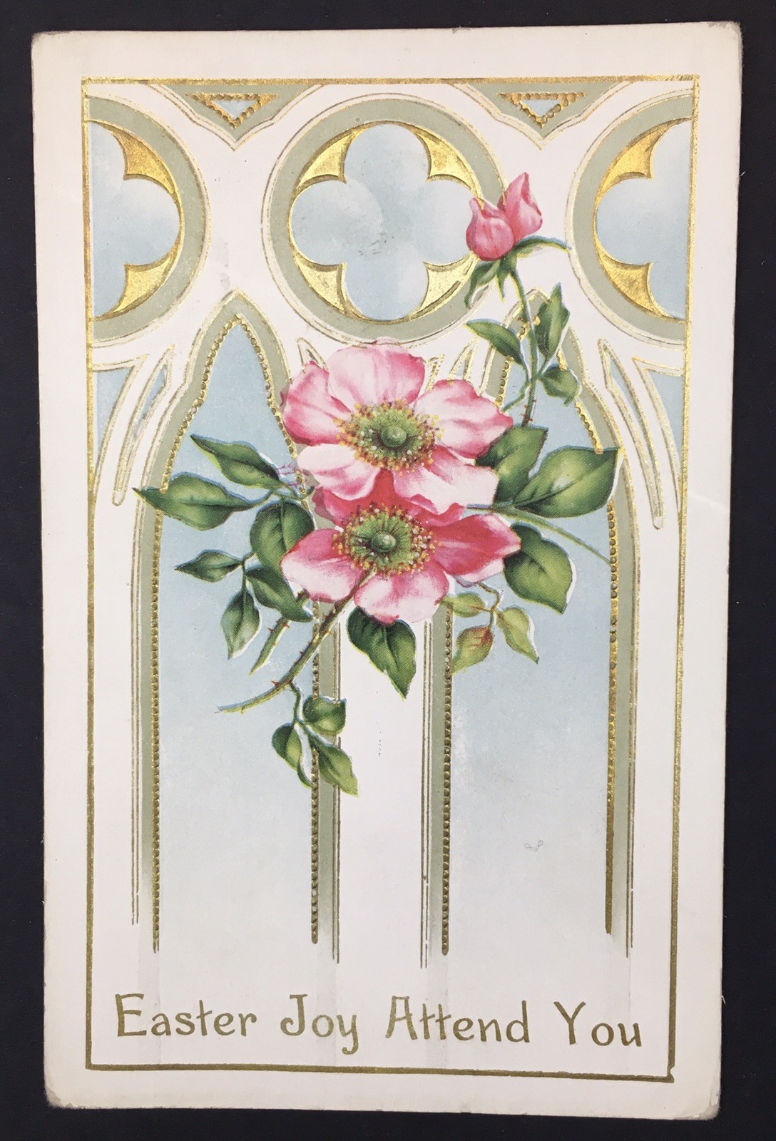 Easter Joy Attend You Pink Flowers Religious Motif Embossed Whitney Postcard