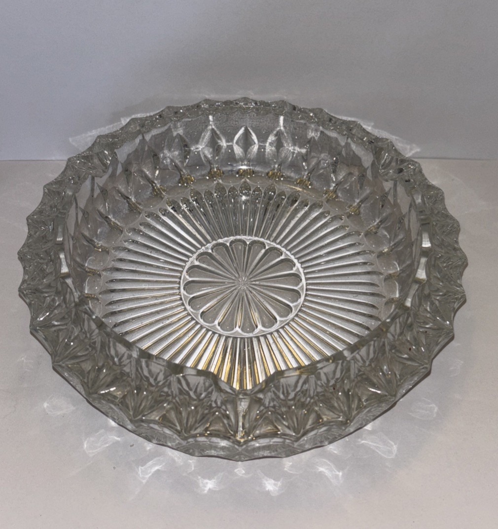 Vintage Heavy Thick Chunky Cut Glass Round Cigar Cigarette Ashtray MCM Dish 7\