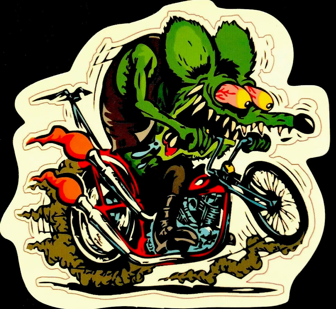 RAT  FINK STICKER “MOTORCYCLE MADNESS” 3 1/2 X 3 1/4“ GLOSSY 