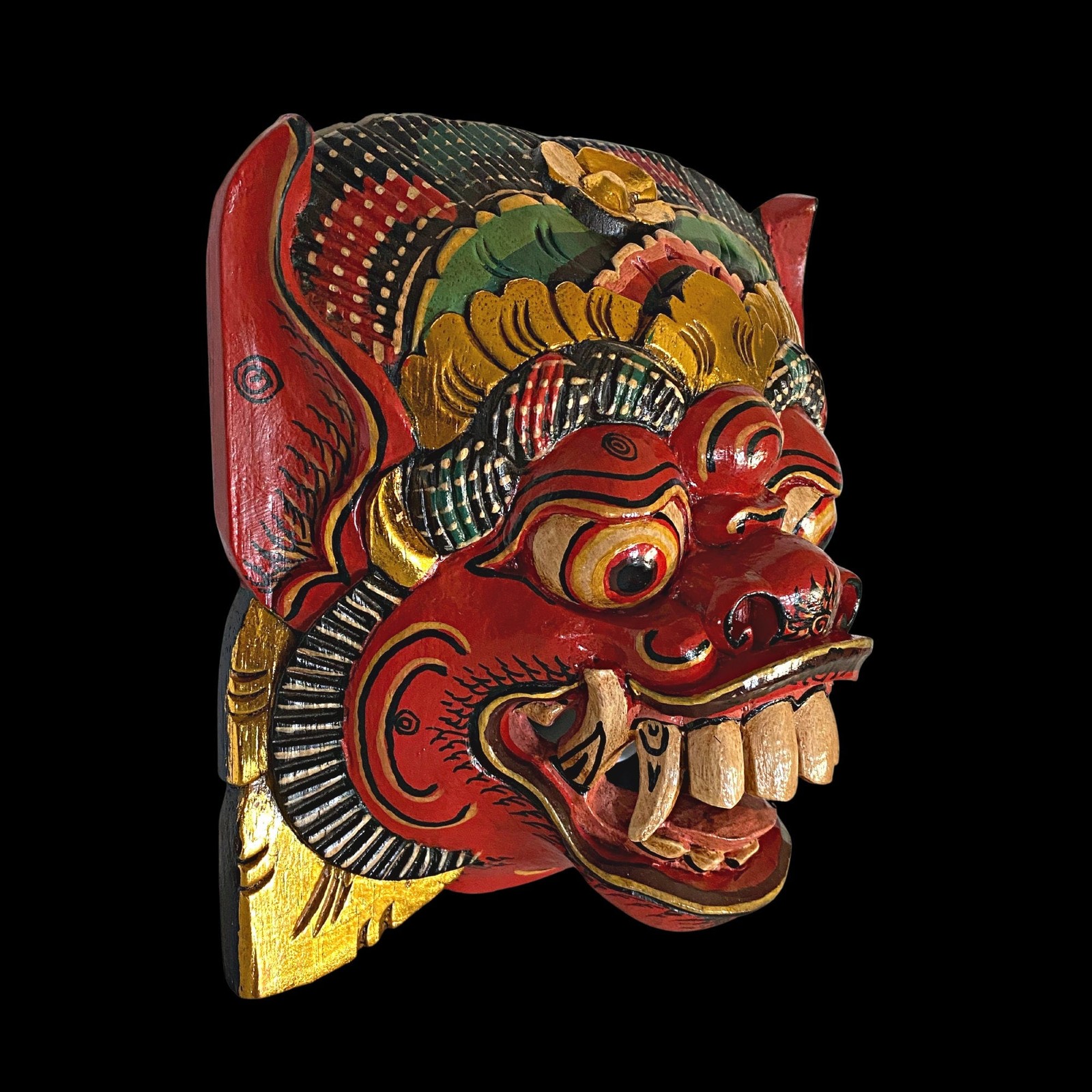 Balinese Barong Bhoma Demon Mask: Hand-Carved Wood Guardian, Bali Folk Art