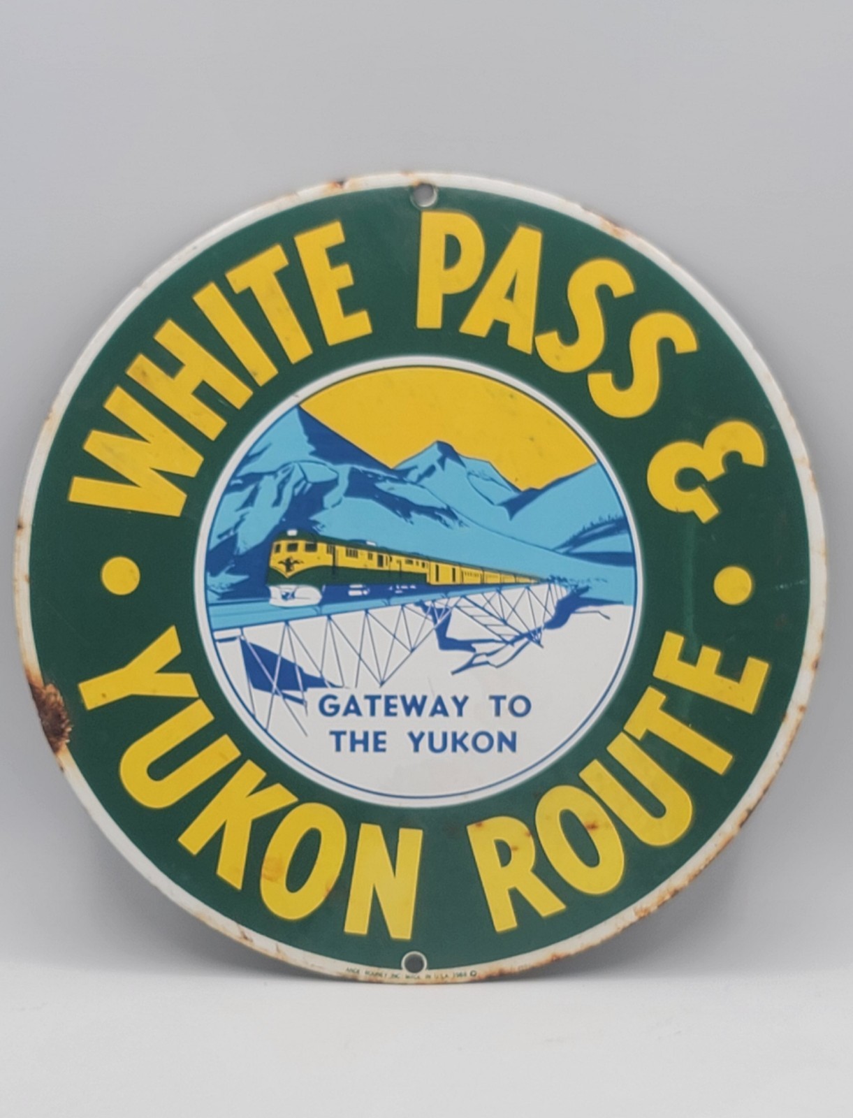 Vintage White Pass & Yukon Route Railway Railroad Porcelain Enameled Metal Sign