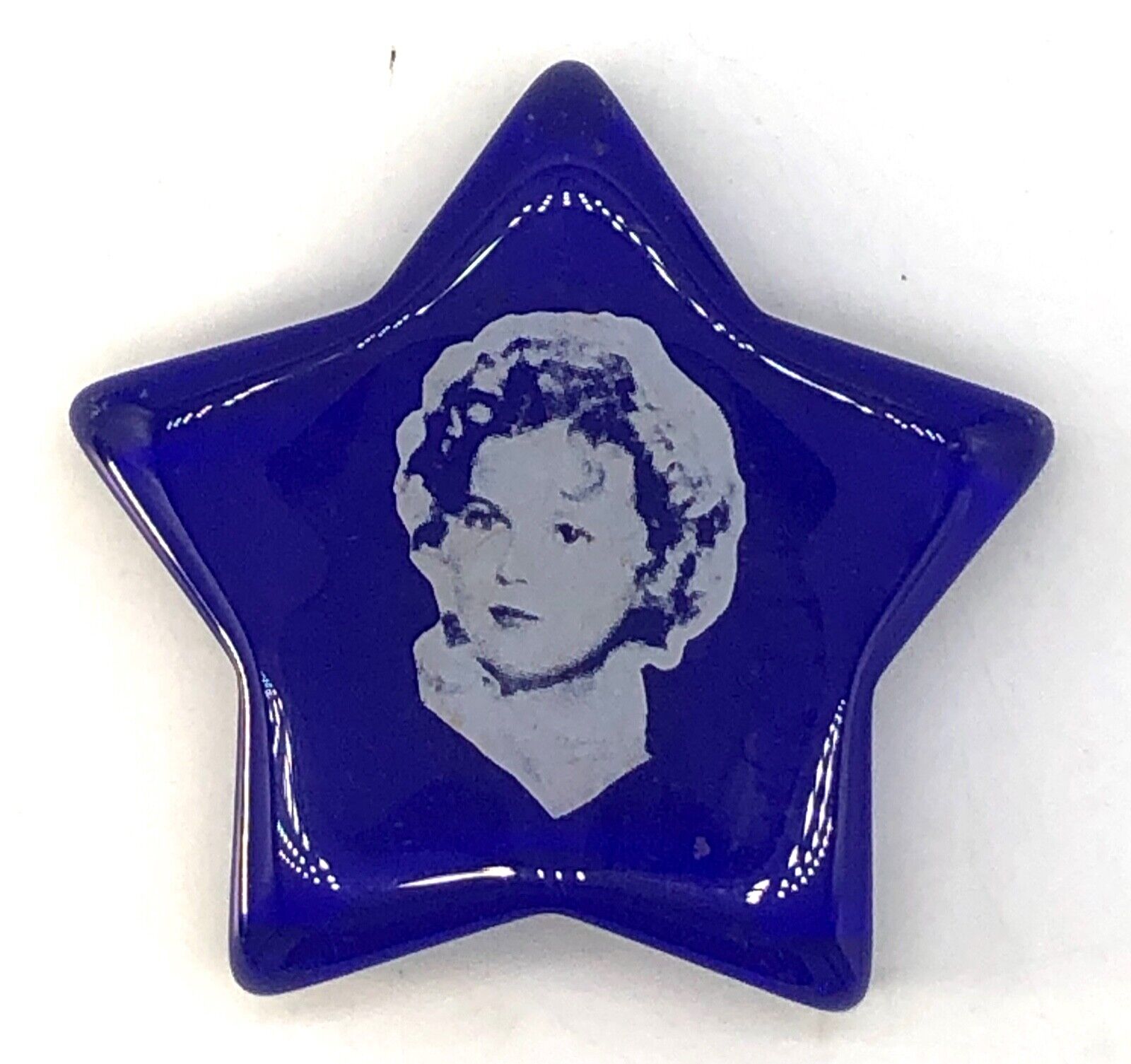 Vintage Shirley Temple Cobalt Blue Glass Star Paperweight With 1930s Photo