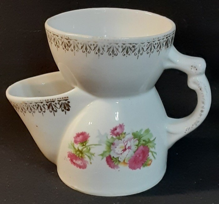 Vintage Made In Germany #57 Porcelain Scuttle Shaving Mug Floral Gold Trim