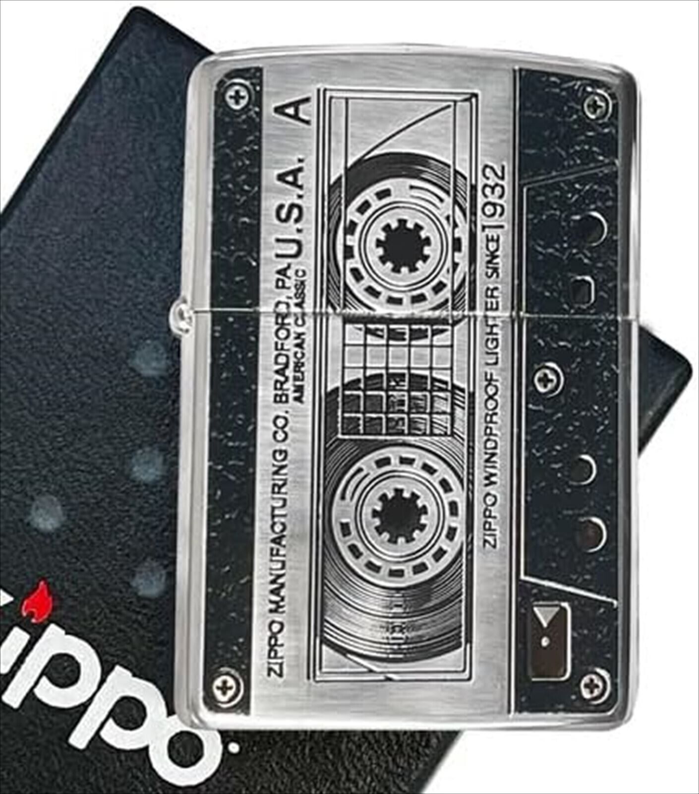 Zippo Cassette Tape Black Silver Ibushi Double-Sided Etching Lighter Regular