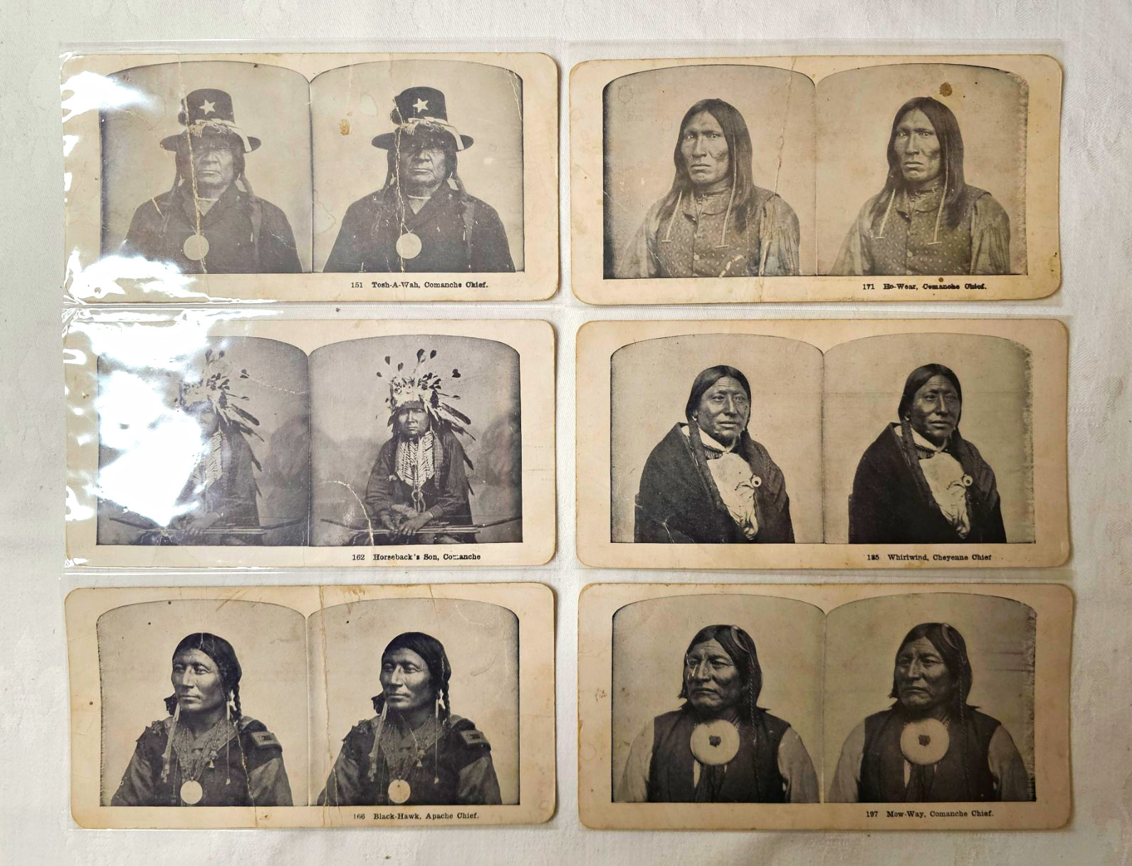 Antique Native American Indigenous Chief Stereograph Cards Lot 6 Double Sided