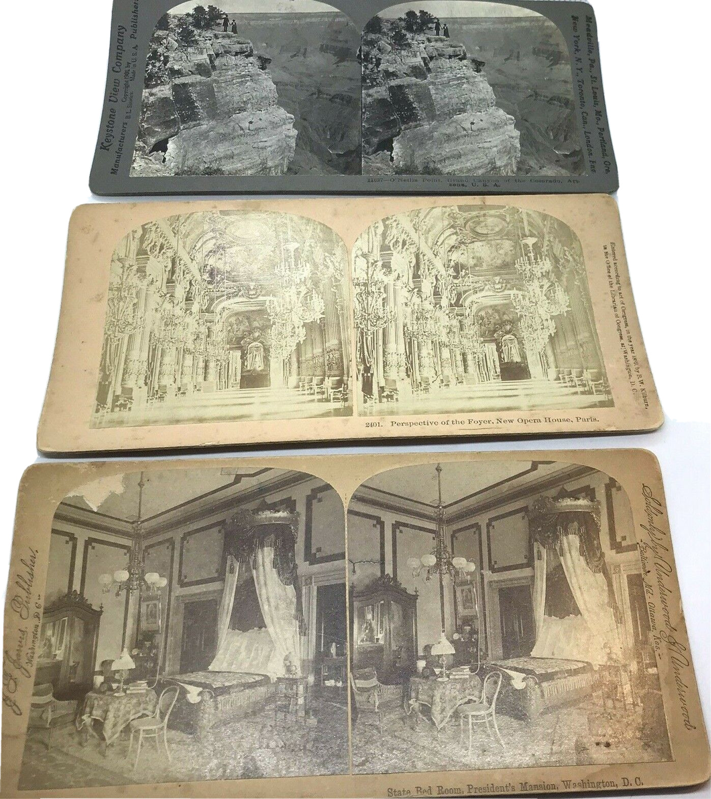 Antique Lot stereoview cards Grand Canyon Opera House Paris Presidents Mansion