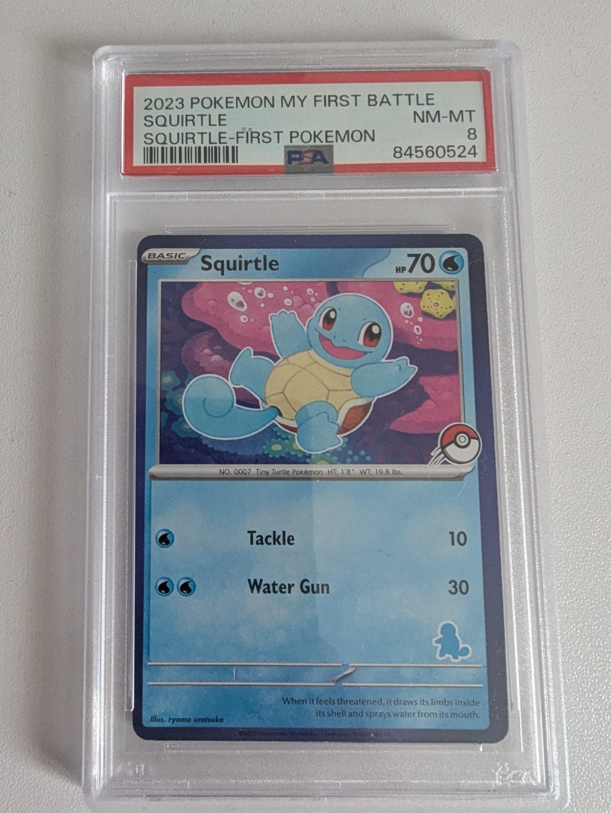 Title: Squirtle Pokéball Stamp Blue My First Battle Promo Pokémon Card PSA 8