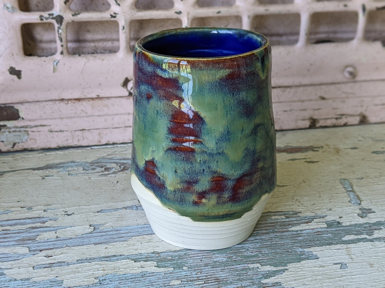 Vintage Drip Glaze Pottery Mug: Signed Handmade Clay Bisque Vintage Drip Glaze Pottery Mug: Signed Handmade Clay Bisque