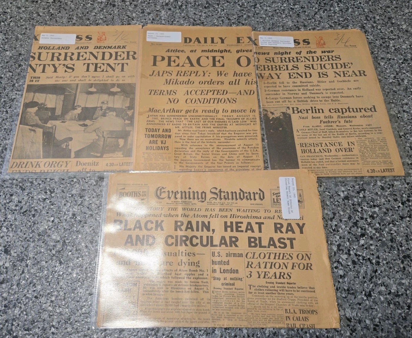 Original vintage WW2 newspapers: 4 x Daily Express, 1945