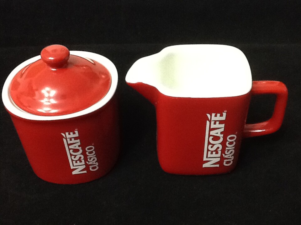 NESCAFE CLASICO 3 Pc Coffee Creamer Sugar Bowl Lid Red Cup Cups Toddy Mug New NESCAFE CLASICO 3 Pc Coffee Creamer Sugar Bowl Lid Red Cup Cups Toddy Mug New