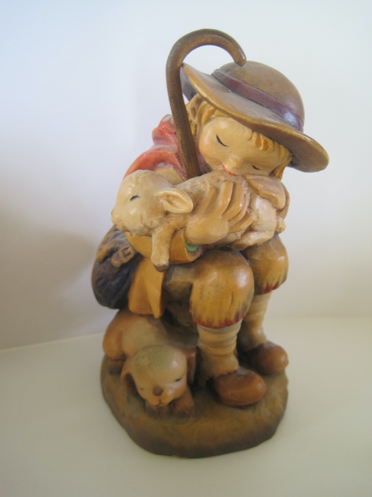 ANRI Italy Wood Carving Sweet Dreams Artist Signed Shepherd Sleeping Holding