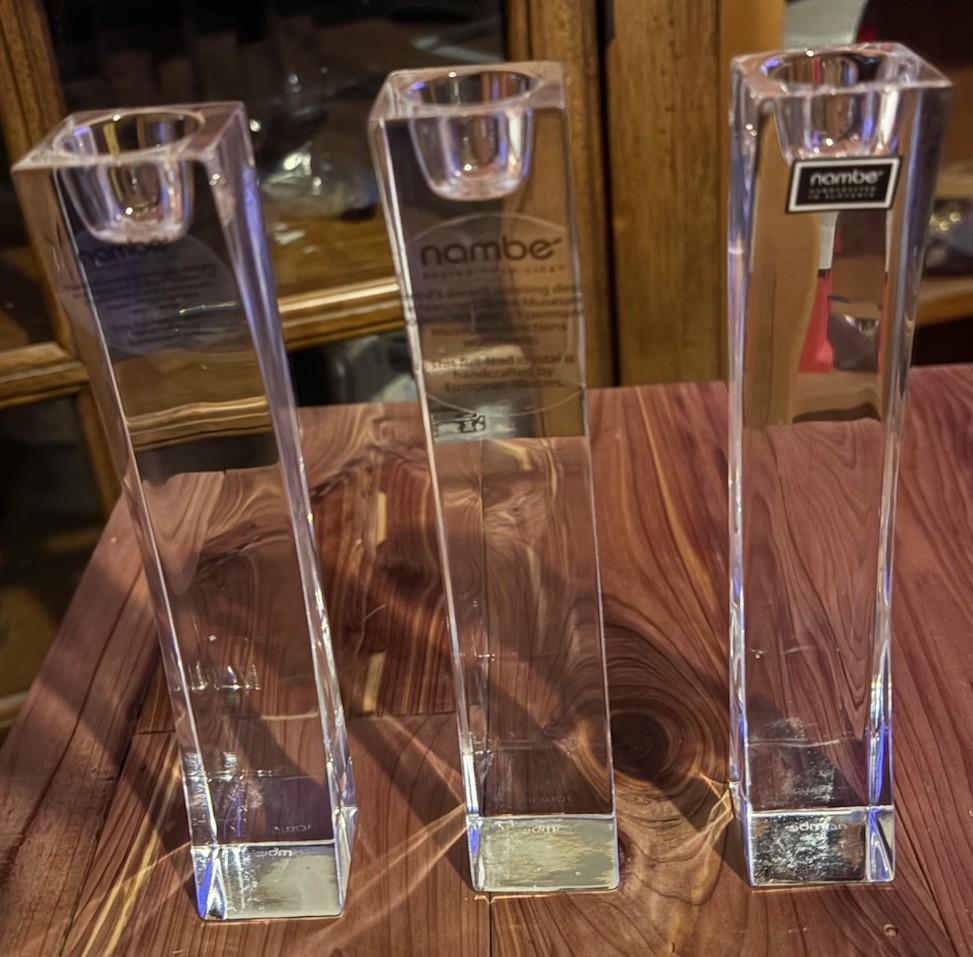 3- Nambe Award Winning Full Lead Crystal Candle Holders “Kissing Candle Sticks” 3- Nambe Award Winning Full Lead Crystal Candle Holders “Kissing Candle Sticks”