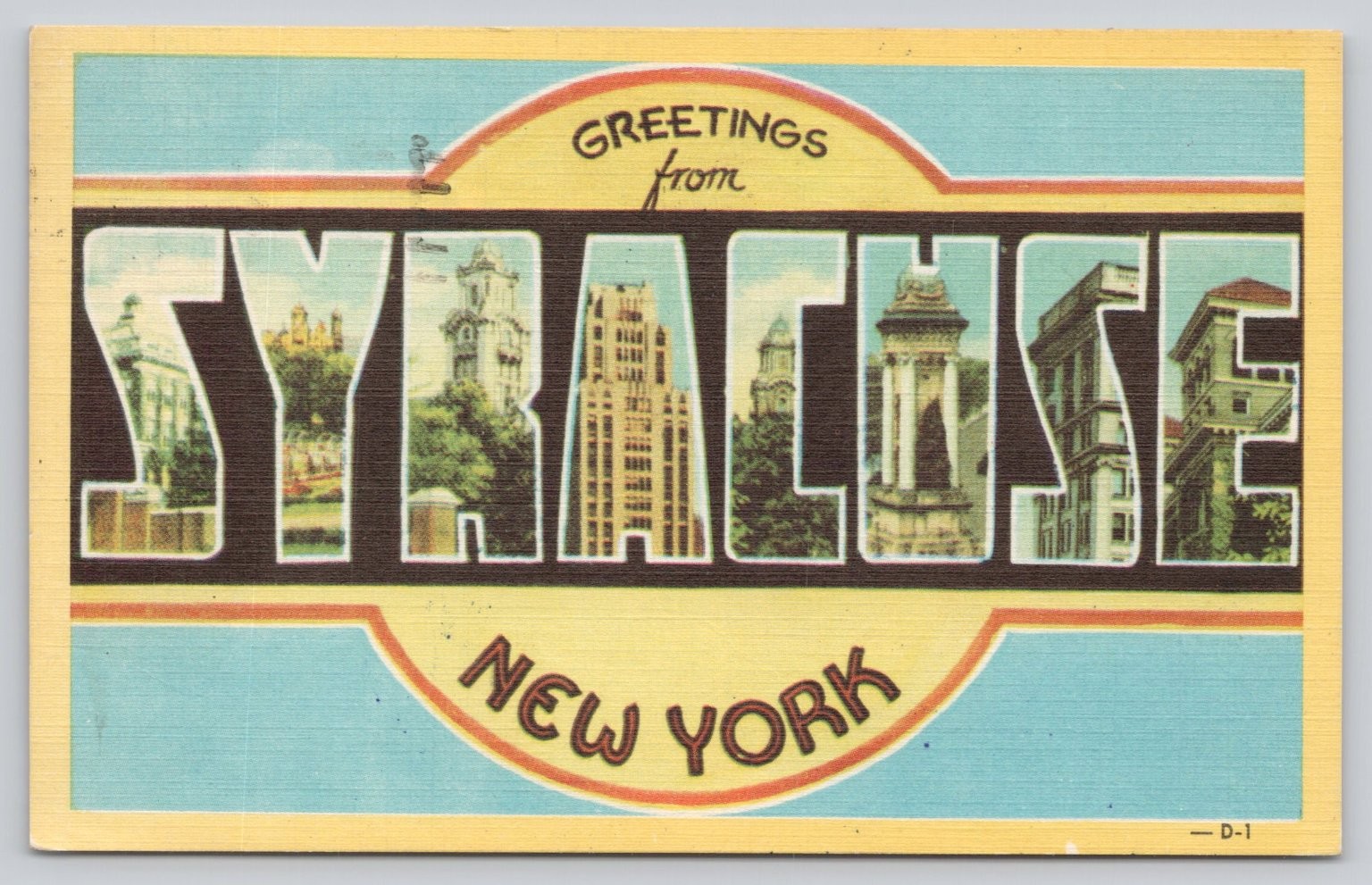 Greetings from Syracuse New York Large Letter Postcard 1950 Linen Greetings from Syracuse New York Large Letter Postcard 1950 Linen