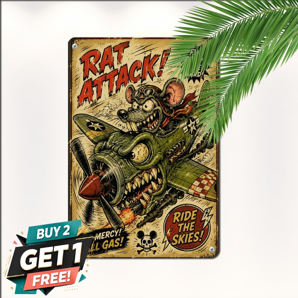 Retro Cartoon Rat Fink Pilot Hot Rod Garage Bar Pub Metal Tin Sign 8x12