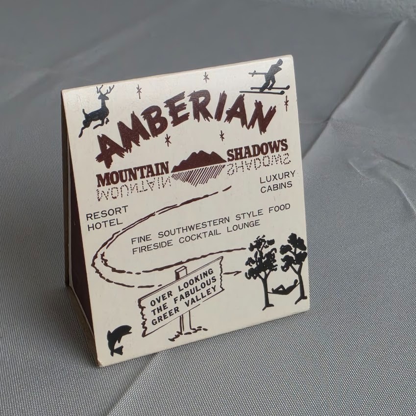 Vintage Amberian Mountain Shadows Greer AZ Match Holder Resort Hotel Advertising
