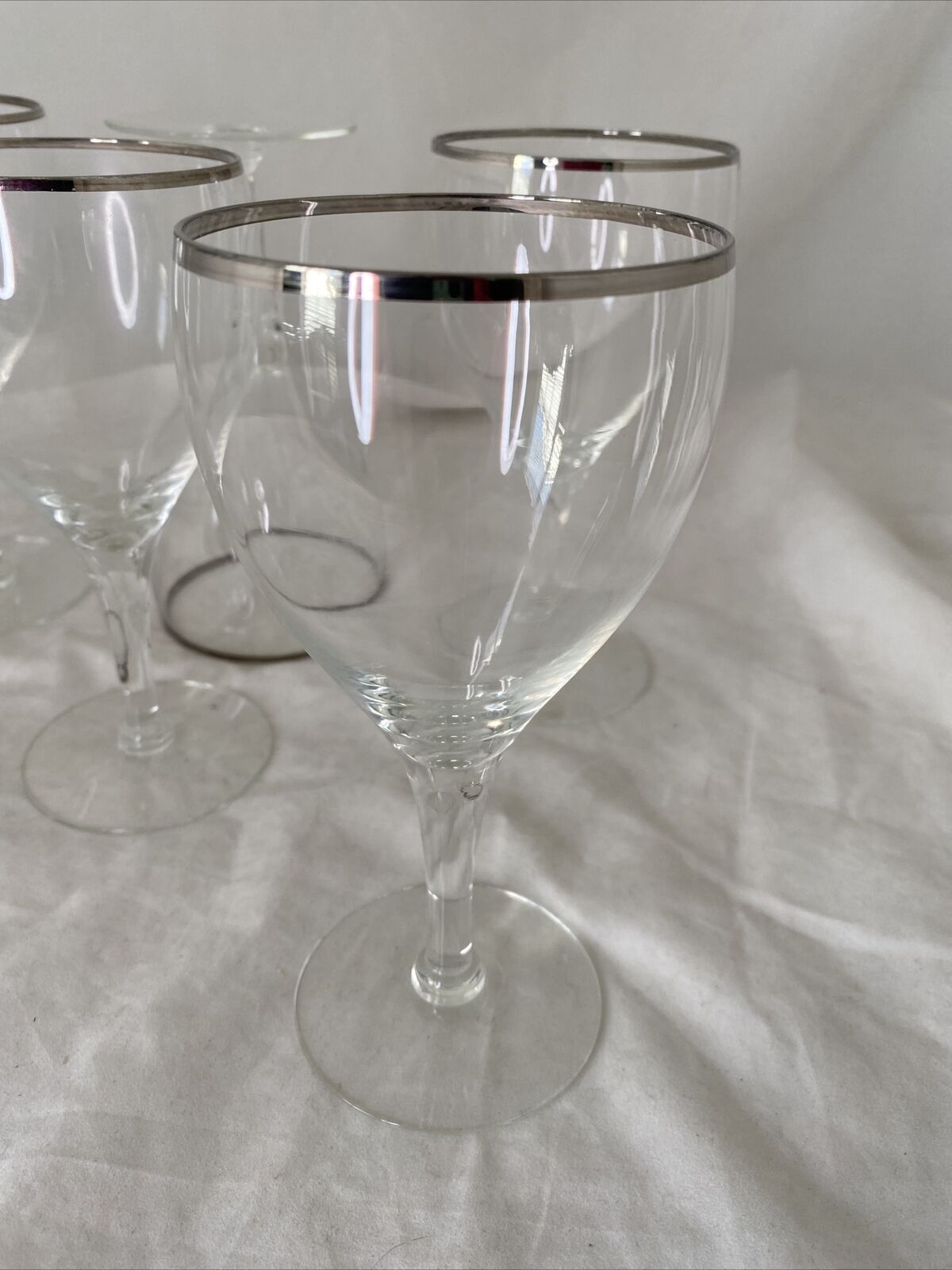 6 Vtg Wine Glasses w/ thin Silver Band mid century Retro MCM
