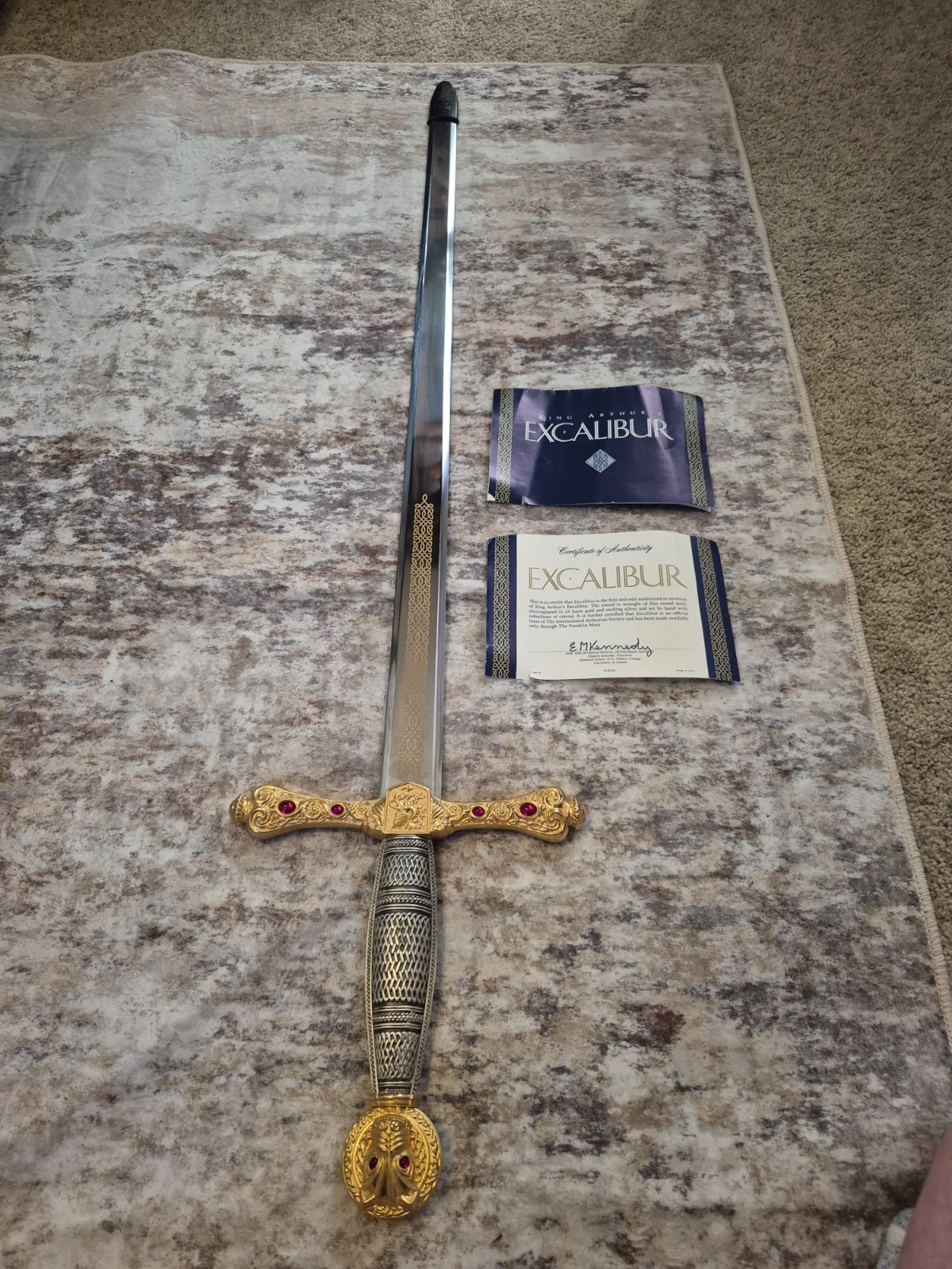 Rare Franklin Mint Excalibur Sword Collectors Edition silver / 24k gold plated 