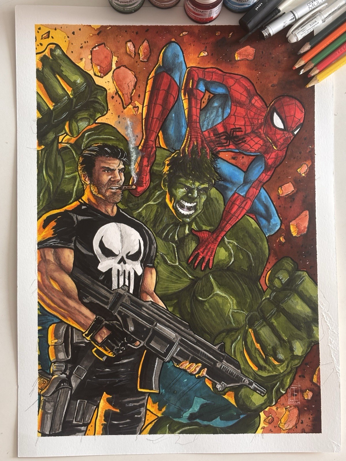 Spider man - Hulk - Punisher - Original Art By Carlos Eduardo Cunha