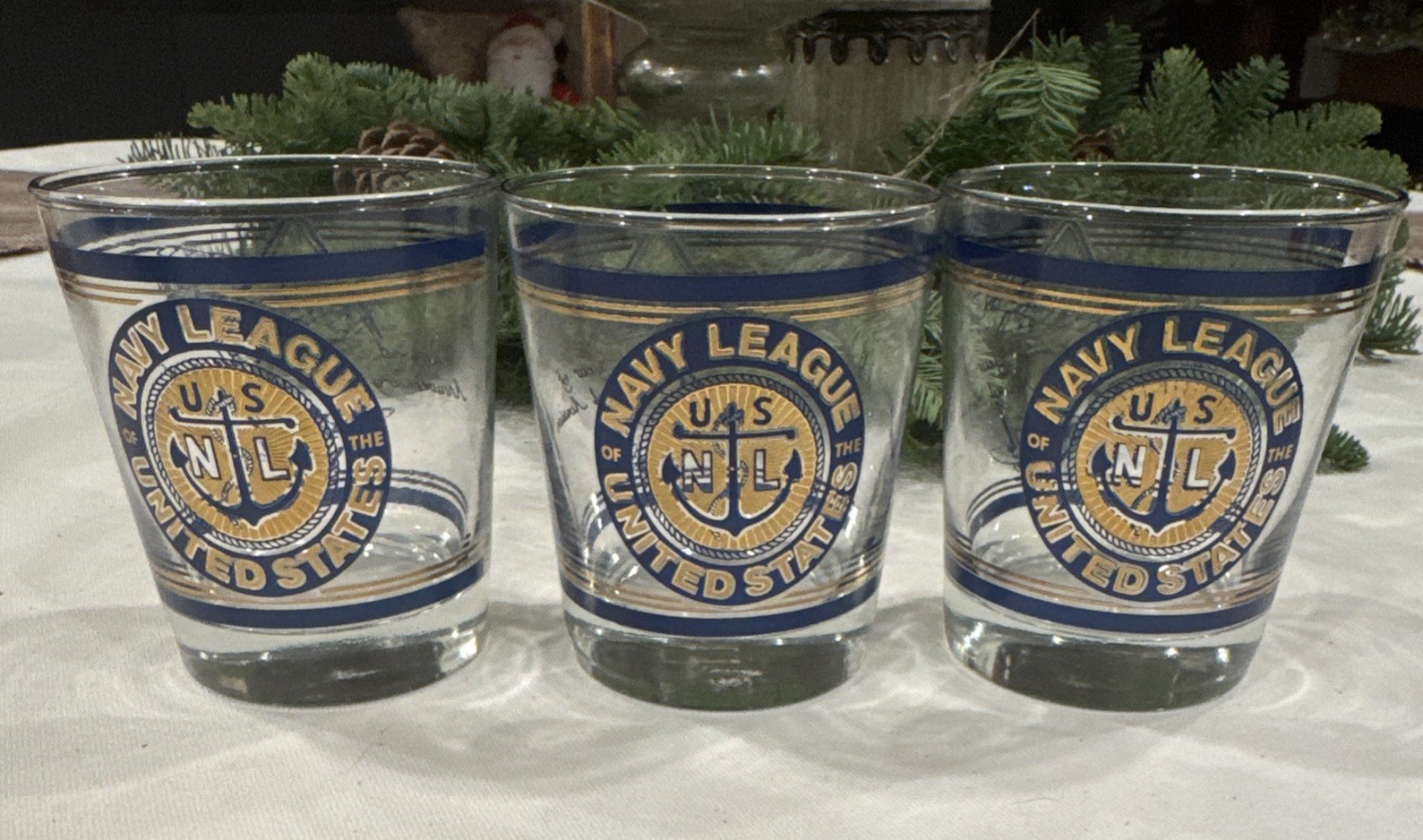 3-Vintage United States Navy League Cocktail Glasses 75th Ann. 3-Vintage United States Navy League Cocktail Glasses 75th Ann.