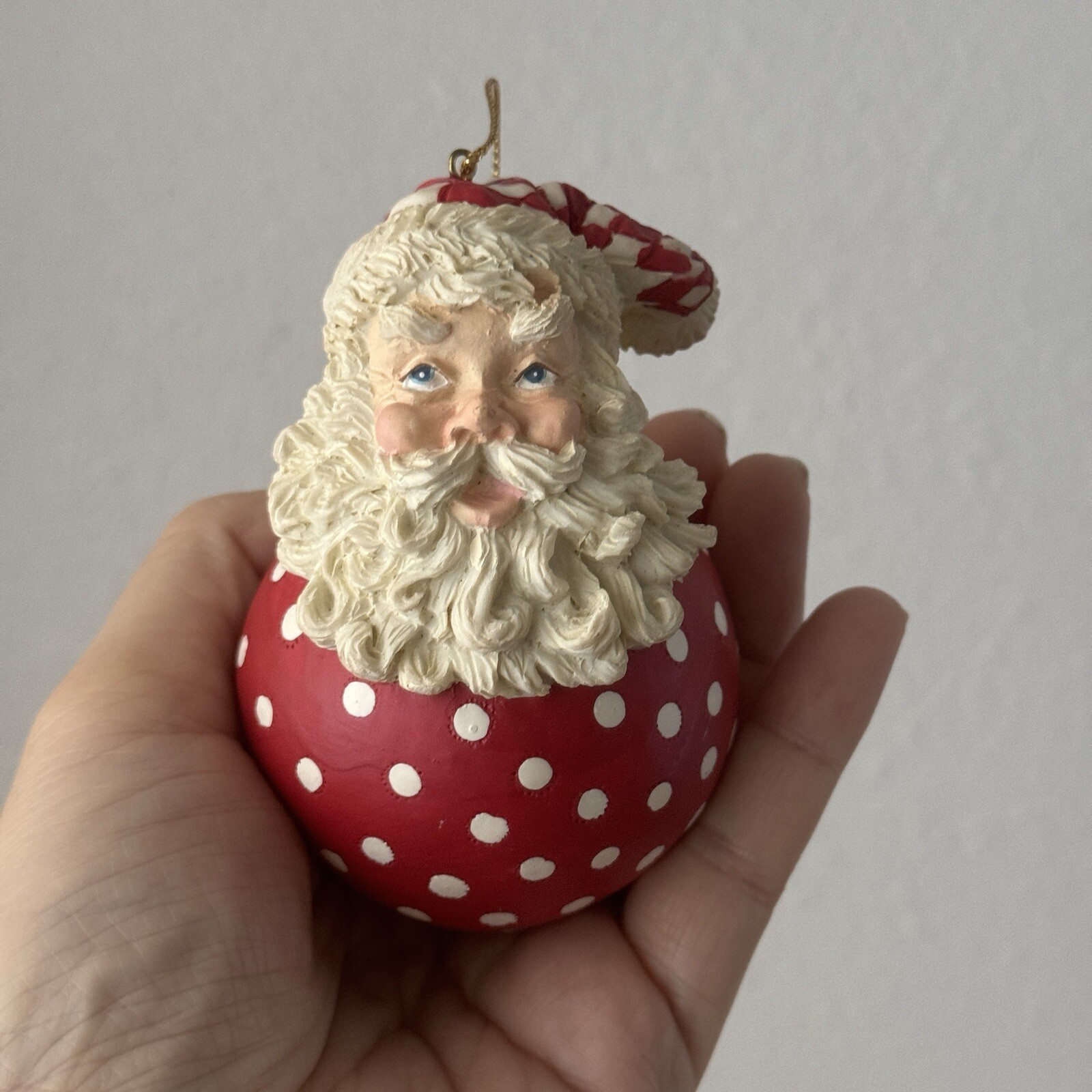 Vtg Roly Poly Santa Claus Xmas Ornament Ball Face Polka Dot Y2k Whimsi Fairy