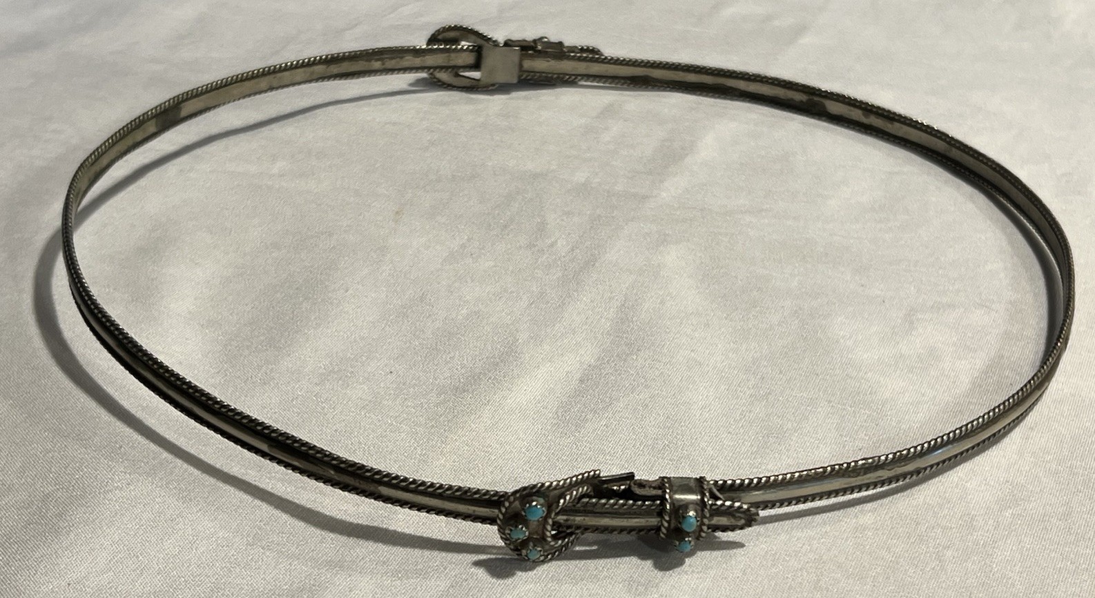 Antique Navajo Style Silver Turquoise Rigid Hat Band Ranger Buckle Rope 2.4oz75g