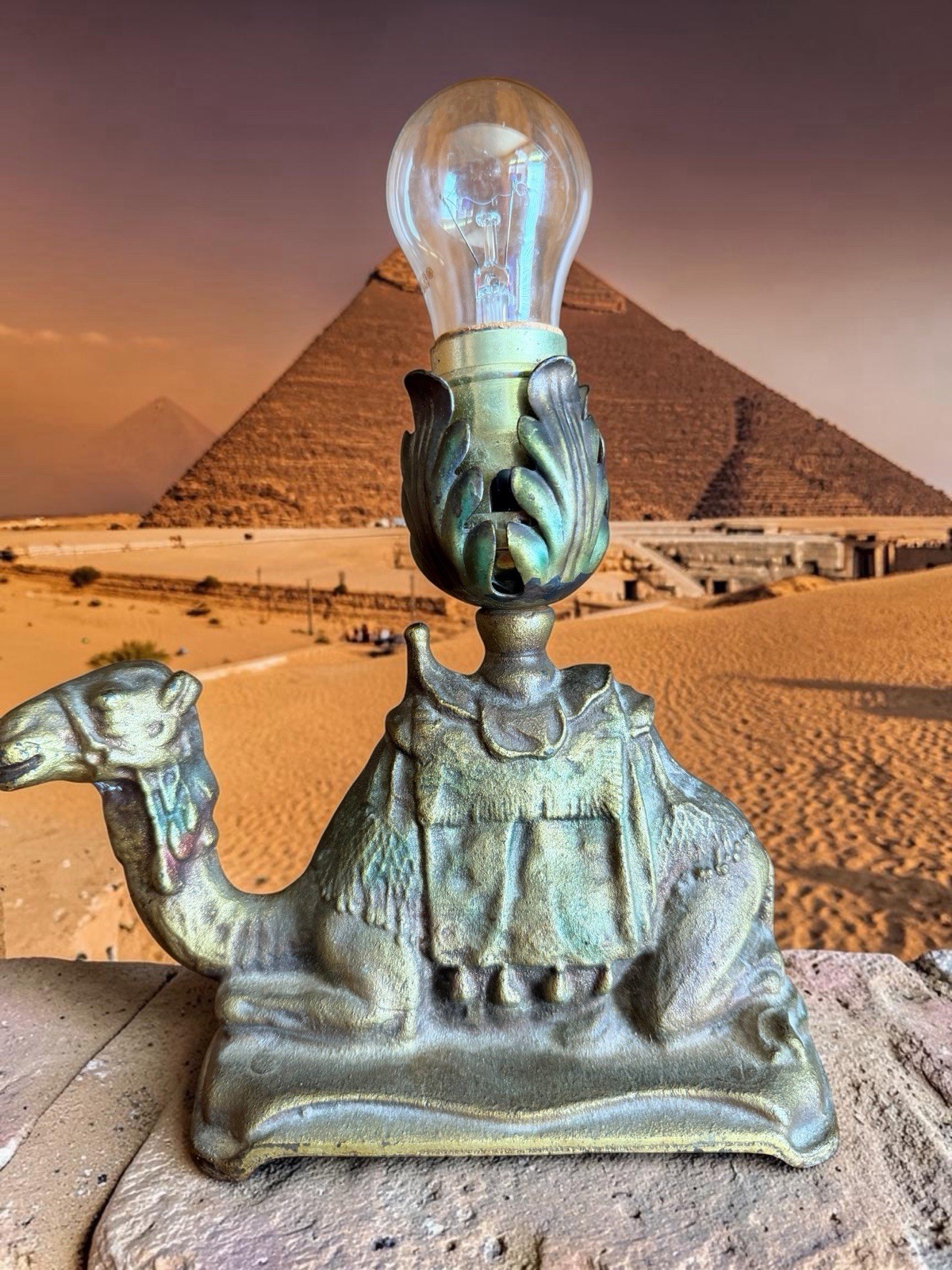 Antique 1920s–1930s Cast Iron Camel Lamp Art Deco Egyptian Revival 🐪 🌴
