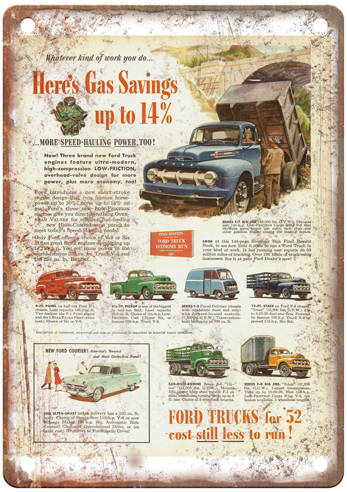 Vintage 1952 Ford Trucks Courier Ad Retro Look Metal Sign A6787 Vintage 1952 Ford Trucks Courier Ad Retro Look Metal Sign A6787