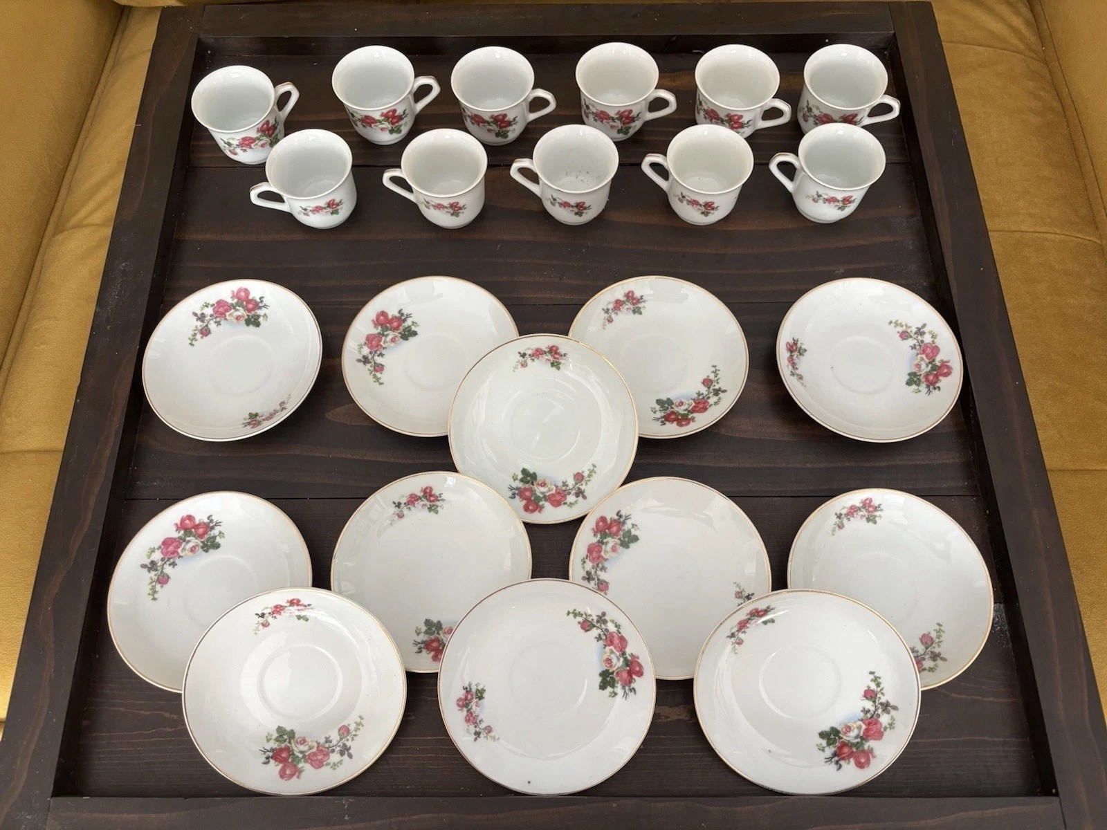 Vintage 22 Piece Demitasse Espresso Cup & Saucer Set with Pink Roses & Gold Trim Vintage 22 Piece Demitasse Espresso Cup & Saucer Set with Pink Roses & Gold Trim