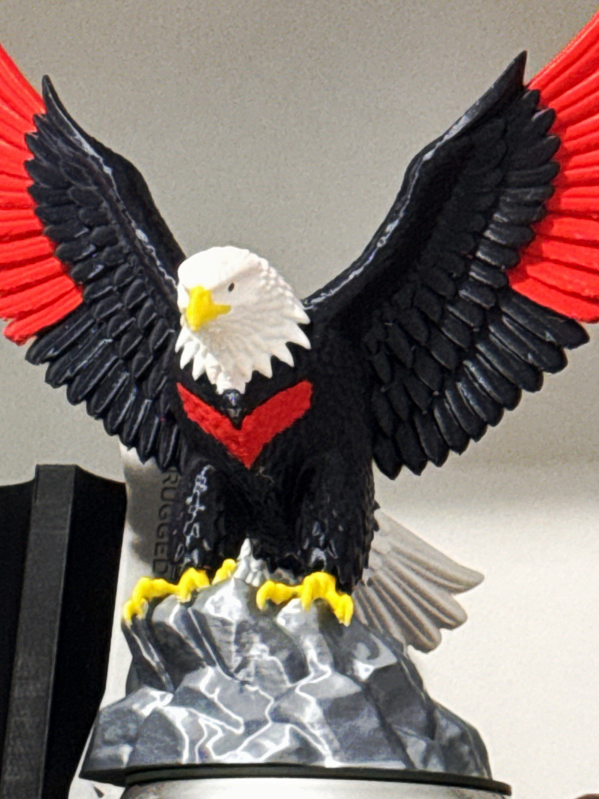 Black Red Eagle Figurine on Rock Base, 3D Printed Painted Plastic 3D Effect