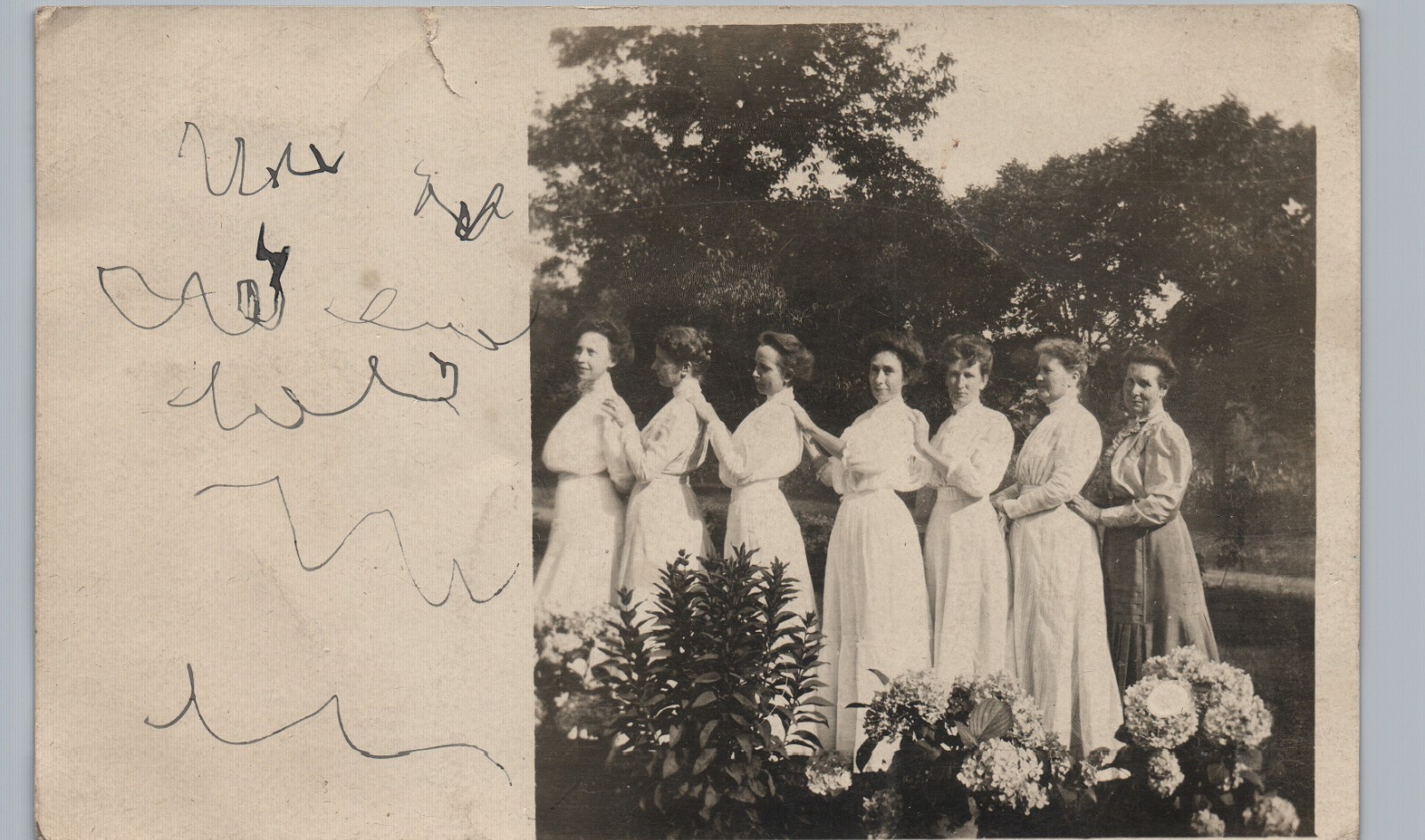 LADIES GROUP FUN POSE c1910 blair wi real photo postcard rppc wisconsin history