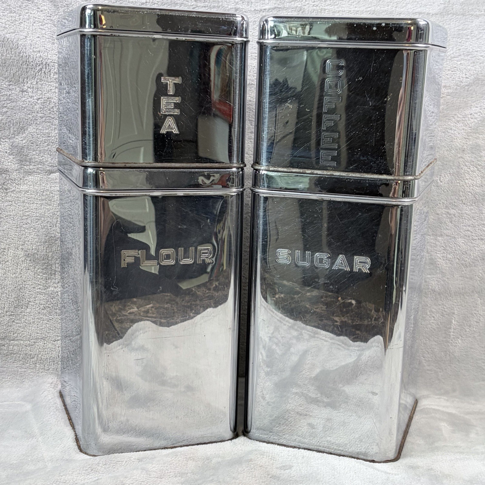 Vintage Lincoln Beautyware Chrome Canister Set of 4 Tea Coffee Sugar Flour MCM Vintage Lincoln Beautyware Chrome Canister Set of 4 Tea Coffee Sugar Flour MCM