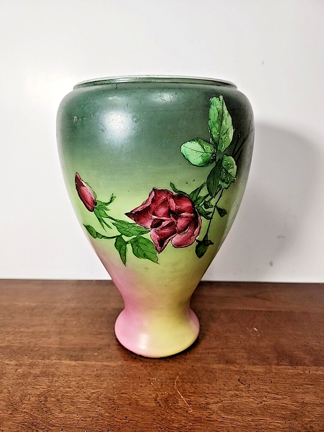 ANTIQUE HANDPAINTED GLASS LAMP BASE